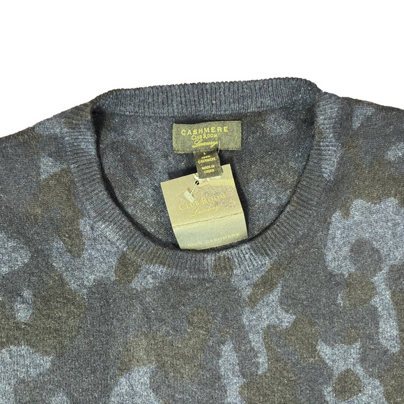 Club Room 100% Cashmere Luxury Navy Blue Camo Print Sweater Men's Large - Picture 5 of 13